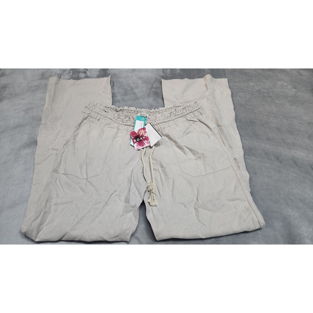 Roxy Oceanside Linen Blend Pant Women's L Stone Drawstring Beach Pants‎ NWT
